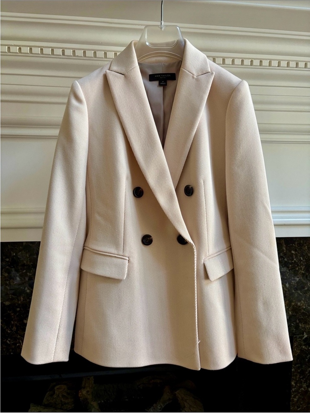 Ann Taylor Petite rubbed double breasted nude blazer jacket sz.0P